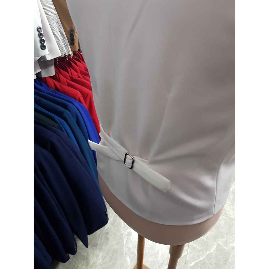Áo gile nam form ôm body màu trắng tặng nơ đen