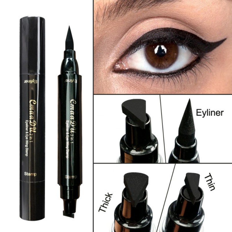 1x Stamp Eyeliner Double Head Stamps Makeup Black Quick Dry Liquid Eyeliner Pencil