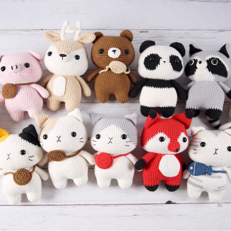 Gói nguyên liệu móc len thú chibi nhồi bông đáng yêu gấu thỏ mèo quà tặng handmade tự làm trang trí decor lenmade