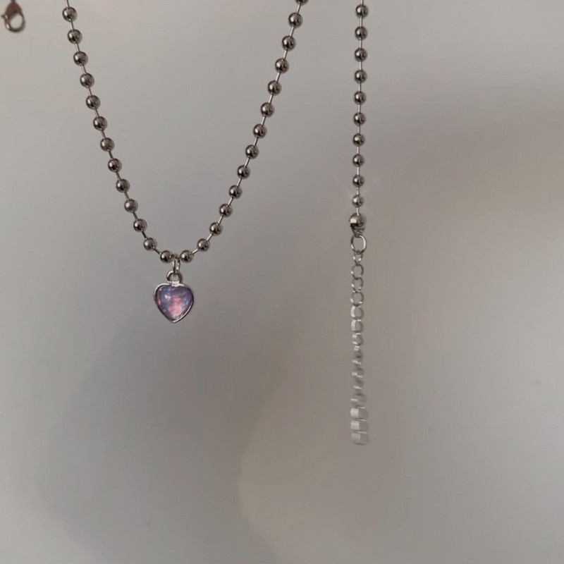 Vòng cổ Mặt Trái Tim Màu Tím Phong Cách Retro Hàn Quốc