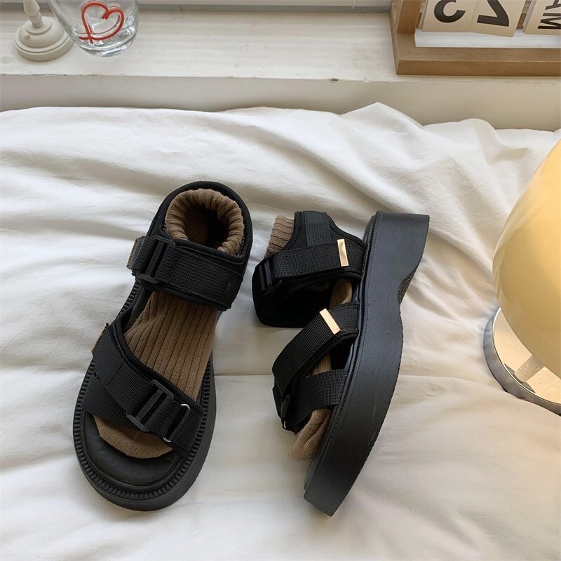 Dép Sandal Nữ Ulzzang LOẠI 1 - Giày Sandal Nữ Đi Học Đế Cao Quai Ngang Đan Chéo Mang Áo Dài Cá Tính
