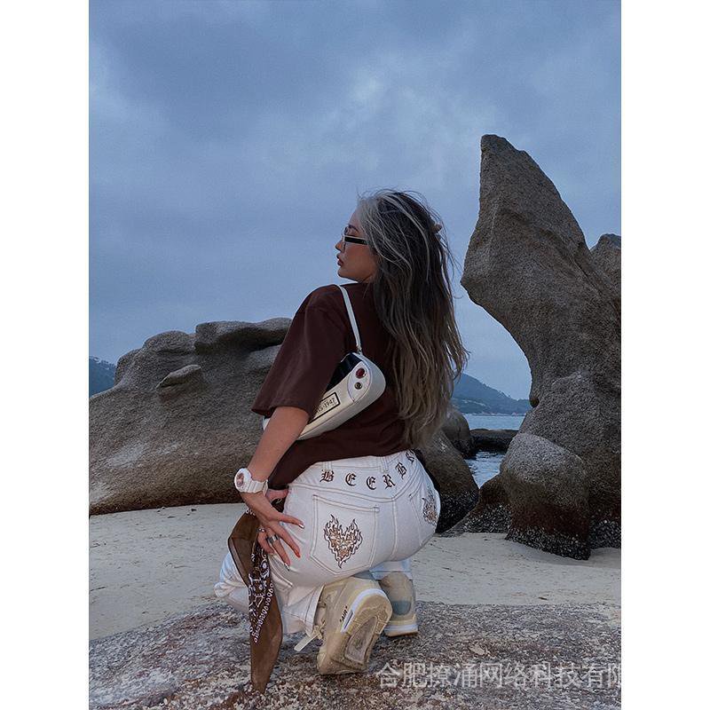 Quần jeans Dài Lưng Cao Phong Cách hip hop Đường Phố Thời Trang Mùa Xuân Mới Cho Nữ