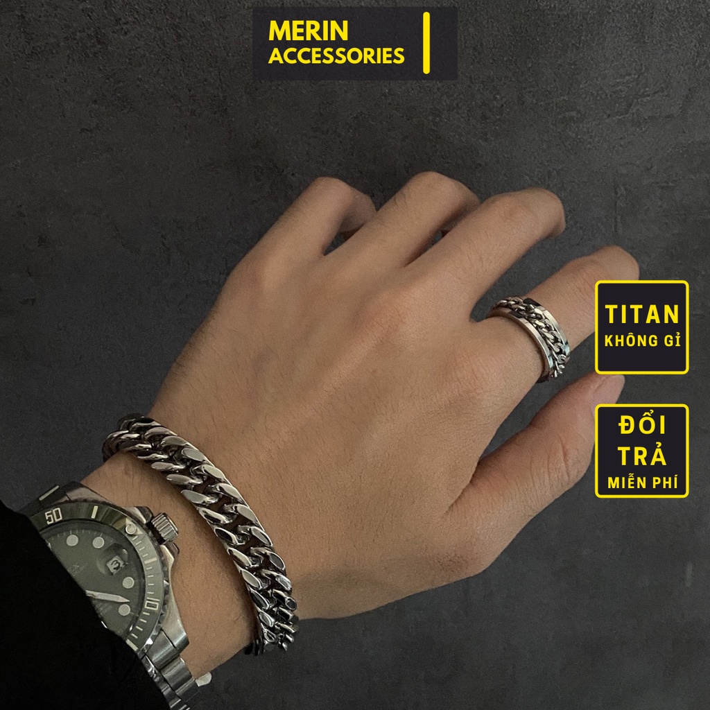 Vòng Tin Và Nhẫn Tin Thời Trang Nữ Phong Cách Basic Merin Màu Bạc Đẹp Tinh Tế Chất Liệu Titan Không Gỉ
