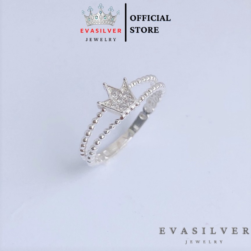 Nhẫn bạc nữ mặt vương miện Evasilver, chuẩn nhẫn bạc ta sang trọng quý phái
