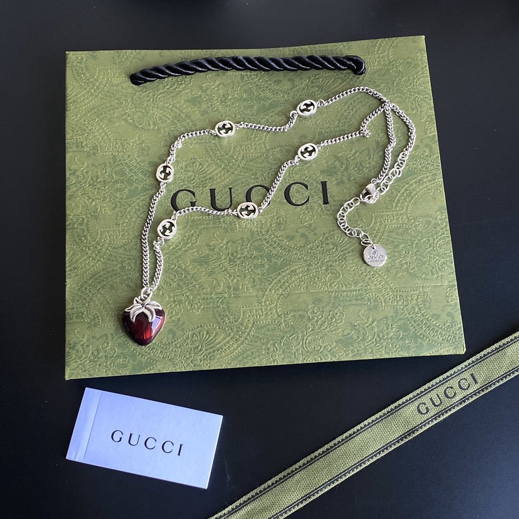 GUCCI Vòng cổ Mặt Chữ GG Đôi Phong Cách Hàn Quốc Đơn Giản
