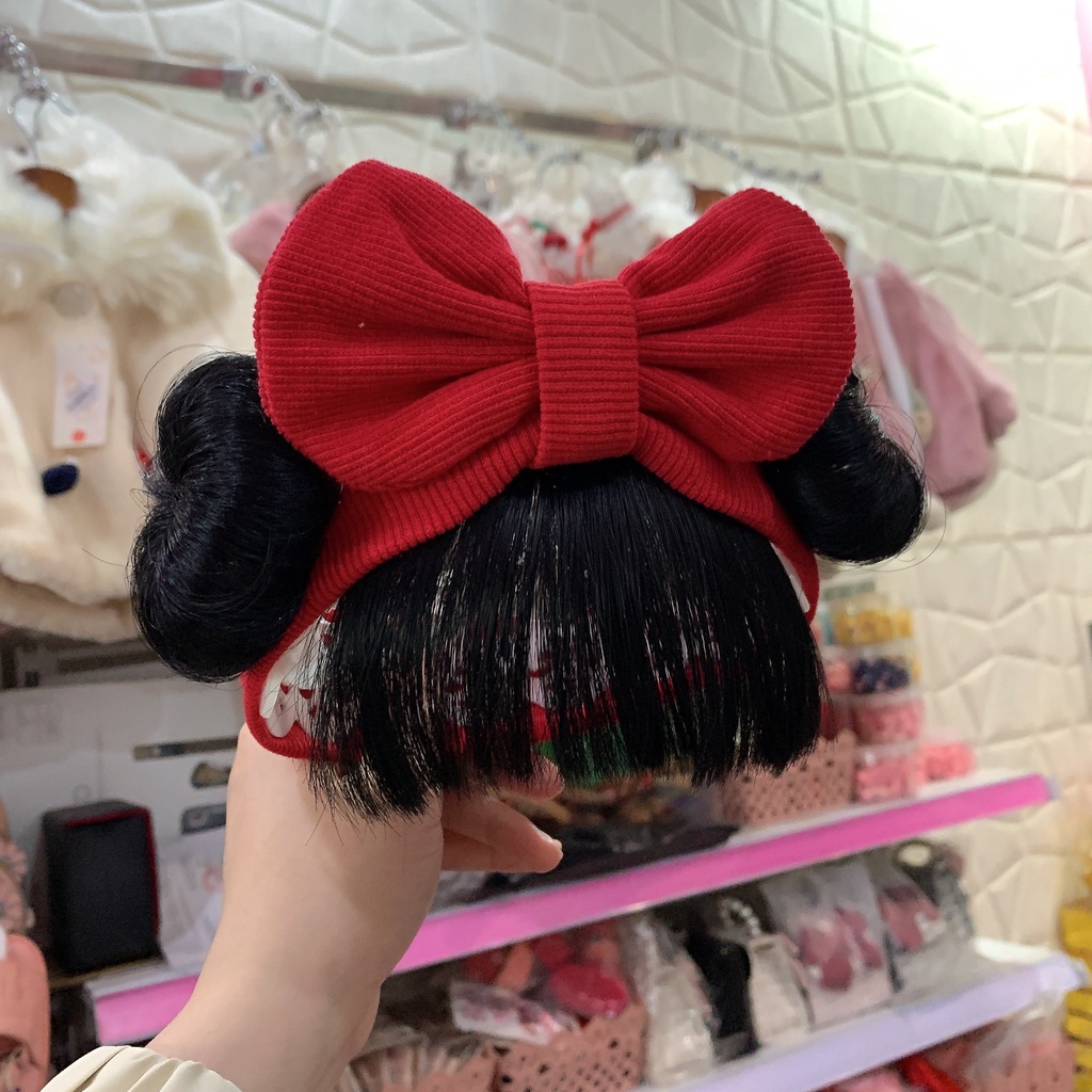 Tuban Tóc Giả Nơ Thun Cotton cho bé gái