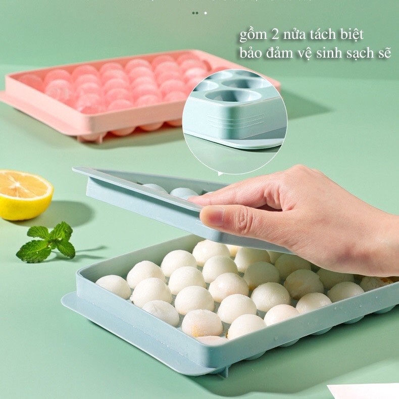 Khay đá bi tròn tủ lạnh 33 viên có nắp đậy Thế Giới Khăn