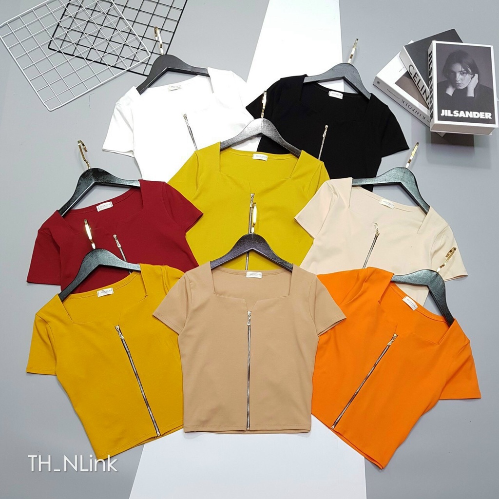 Áo thun cổ tròn khoá kéo ngực_áo kiểu sexy chất thun bozip mềm mịn | BigBuy360 - bigbuy360.vn