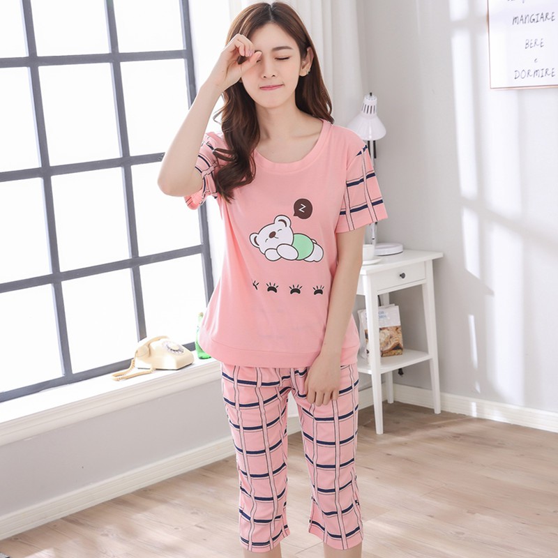 Bộ Đồ Ngủ Pijama Kiểu Dáng Đơn Giản Phong Cách Hàn Quốc Cho Nữ