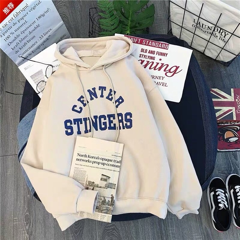 Áo hoodie hình chữ sting lót nỉ 2 lớp dày dặn freesize dưới 75kg