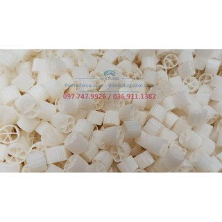 Hạt lọc Kaldnes hạt to túi 1kg. Hạt nhựa chứa vi sinh có lợi, không gây tắc dòng chảy, tăng oxy cho bể cá