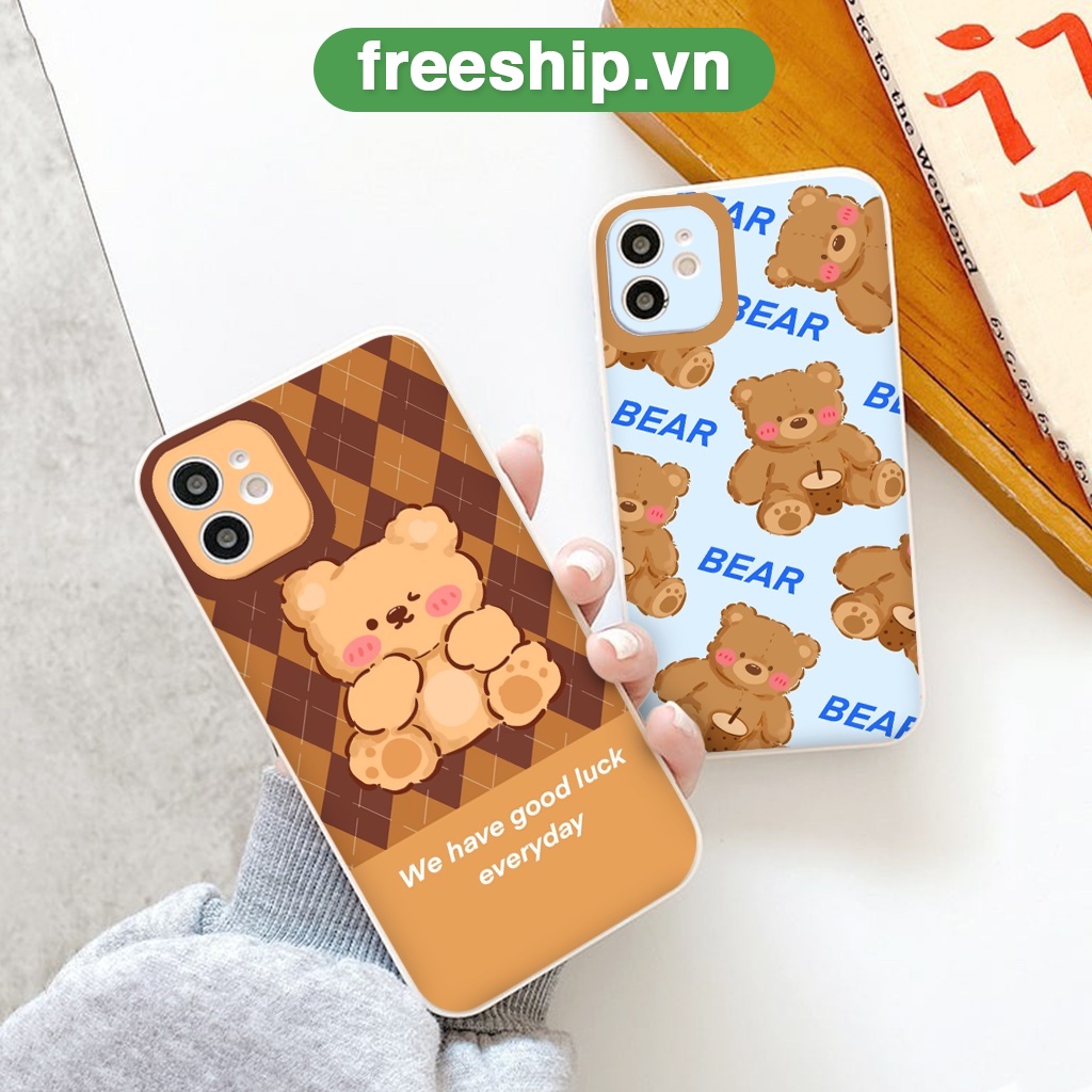 Ốp lưng iphone gấu má hồng cute ốp iphone vuông cạnh đủ mã 6 6plus 7 plus 8 x xr xsmax 11 promax 12 pro max 13promax