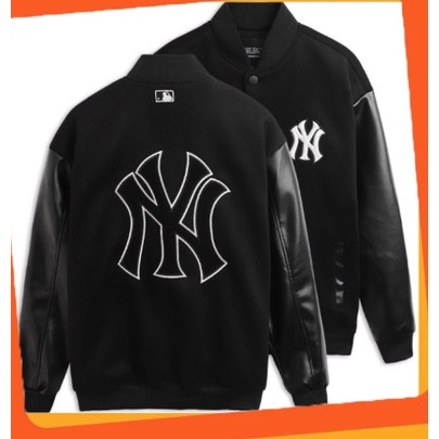 Áo Khoác Bomber MLB NY, Áo Khoác Varsity MLB vải nỉ tay da unisex..