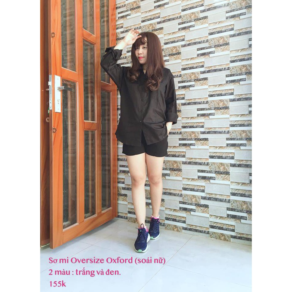 Sơ mi trắng oversize oxford trắng / đen