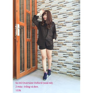 Sơ mi trắng oversize oxford trắng / đen