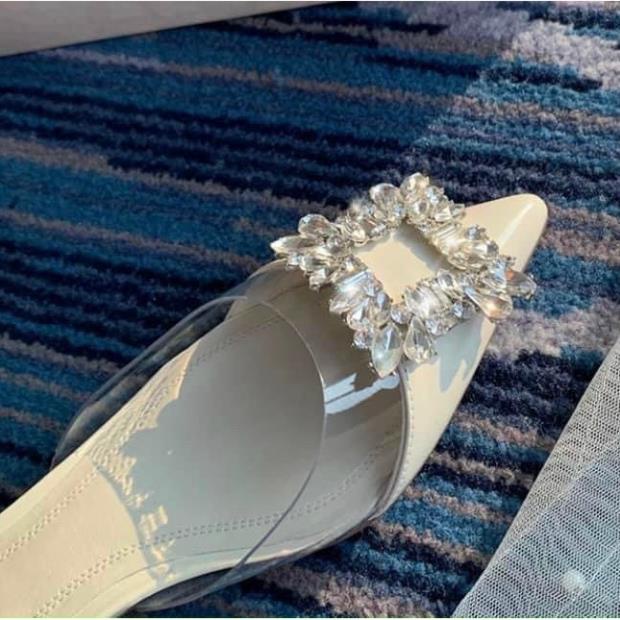 669# Giày đính đá vuông Trắng Kem