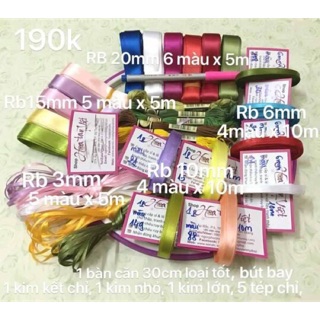 Set ruy băng, cẩm nang tập thêu và hạt bẹt