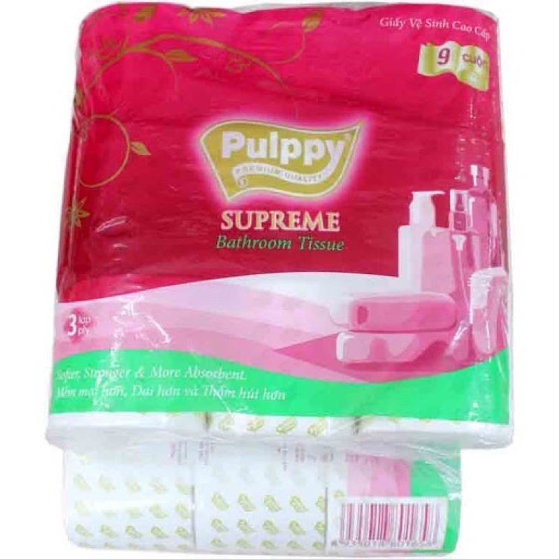 Giấy vệ sinh Pulppy Supreme cao cấp 9 cuộn - giấy vệ sinh pulppy 3 lớp