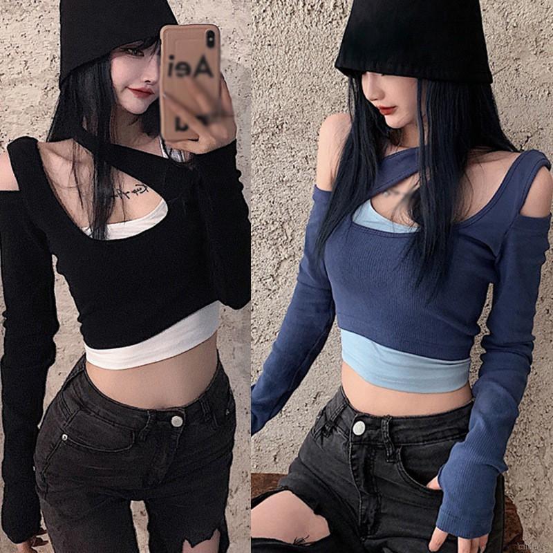 Bộ áo sát nách trong + áo croptop thiết kế cắt táo bạo phong cách cá tính quyến rũ cho nữ