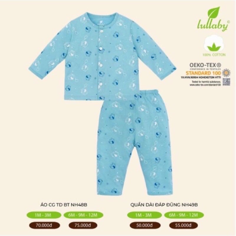 [Xả hàng] Bộ cài giữa dài tay bé trai/bé gái Lullaby (Sz 1-12m) [NH48P-NH49P]
