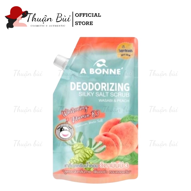 Muối Tắm Khử Mùi Thái Lan A Bonne' Deodorizing Silky Salt Scrub - Wasabi Và Đào Túi 350g Có Vòi