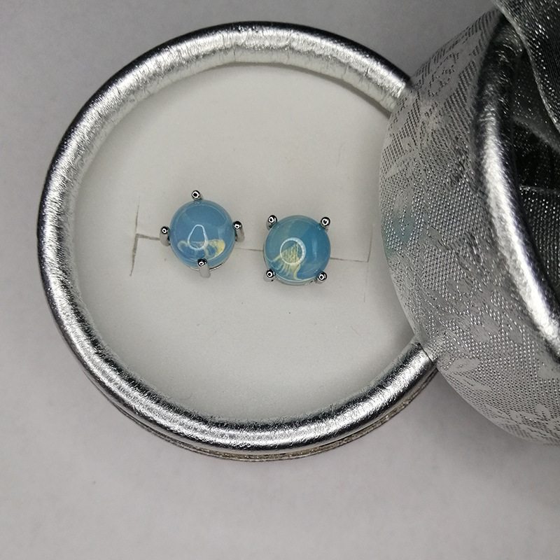 Bông Tai Đính Đá Sapphire Đơn Giản Phong Cách Retro