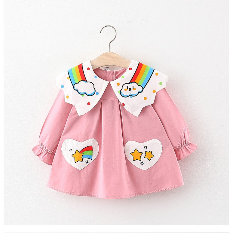 Váy cho bé gái - Váy xòe babydoll Smartkids cổ thủy thủ họa tiết cầu vồng vải mềm mại TE2580