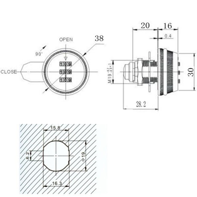 Ổ khoá số, khoá mật mã 3 mã số ,núm xoay L20 bằng hợp kim kẽm màu bạc dùng trong đồ nội thất - Hàng sẵn