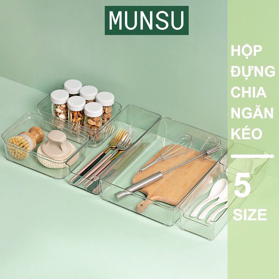 Bộ Khay Chia Ngăn Kéo Tủ Bếp, Khay Chia Thìa Dĩa, Đũa, Ngăn Kéo Trong Suốt Phong Cách Nhật Bản Siêu Dày Dặn P03