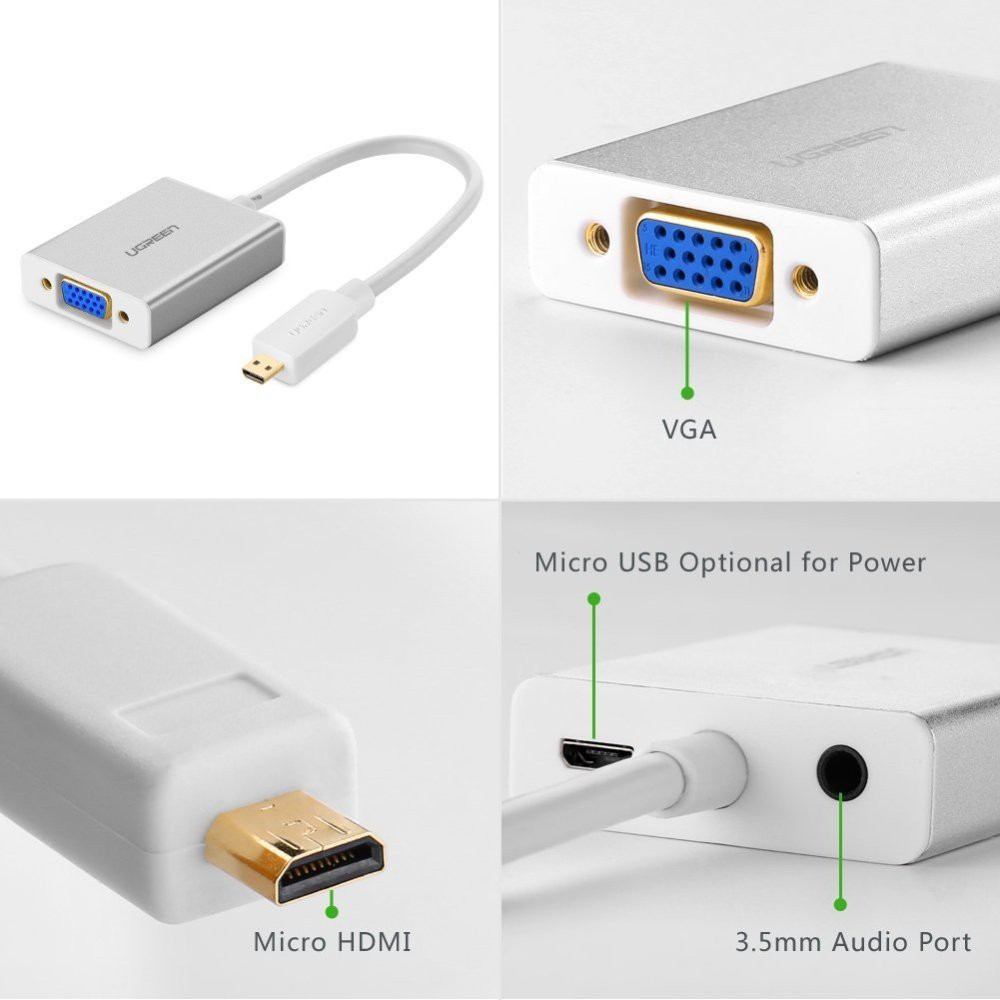 [FREESHIP 99K]_Micro HDMI to VGA + Audio 3.5mm vỏ nhôm Ugreen 40222