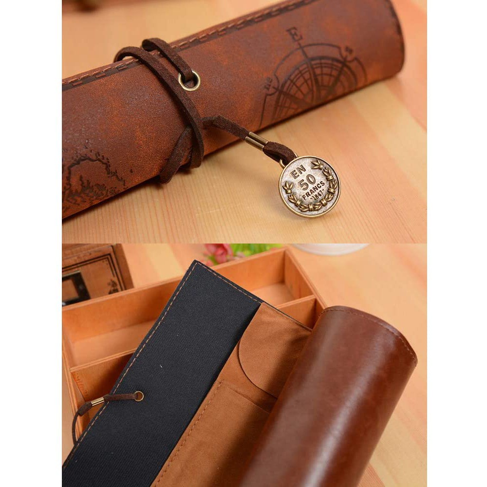 Túi Đựng Bút Bằng Da Họa Tiết Bản Đồ Cướp Biển Cổ Điển