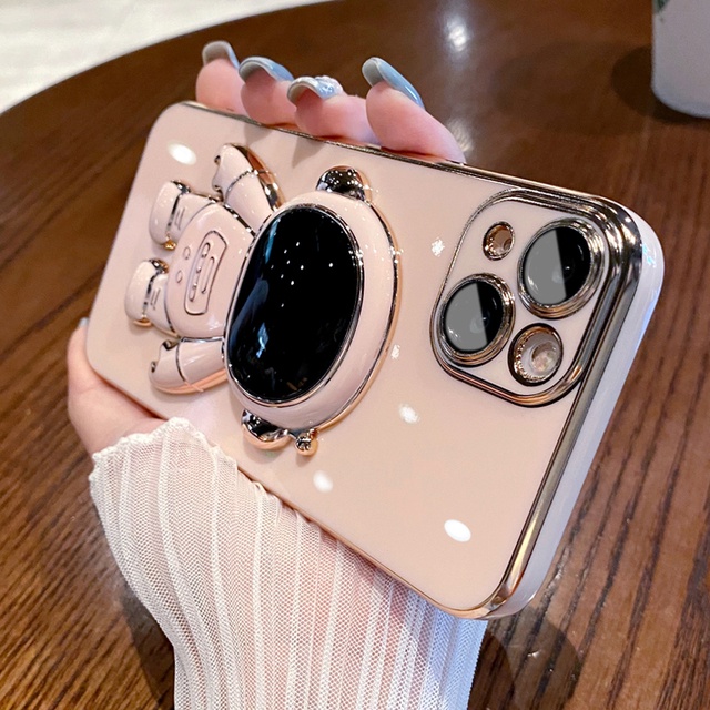 Ốp Điện Thoại Silicon Mềm Hình Phi Hành Gia Có Vòng Đỡ Mạ Sang Trọng Cho iPhone 13 Pro nax 12 Pro max 11 Pro max