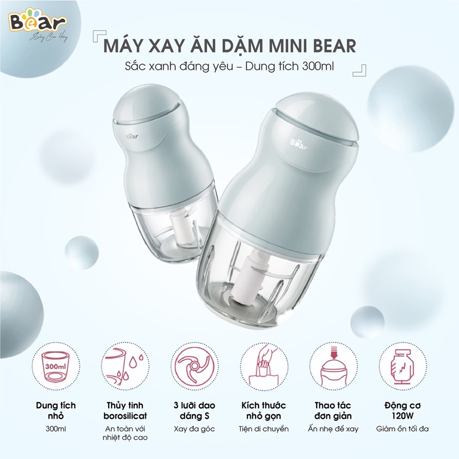 Máy xay thịt mini cho bé ăn dặm Bear 0.3L-0.6L thiết kế nhỏ gọn tiện dụng, HomeMart – Hàng chính hãng BH 18 tháng