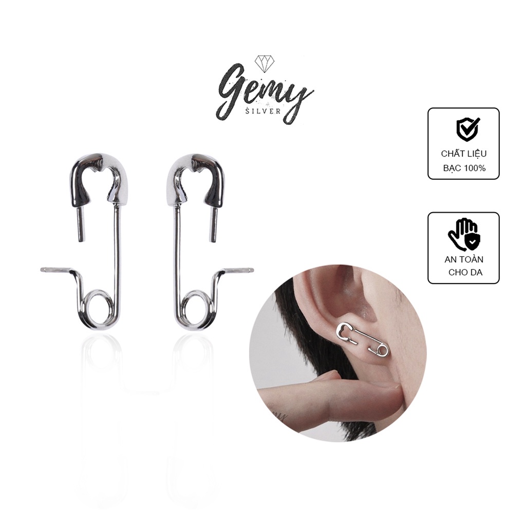 Khuyên tai nam bạc 925 hình ghim băng thiết kế cá tính, độc đáo, unisex (1 chiếc)| GEMY SILVER K196