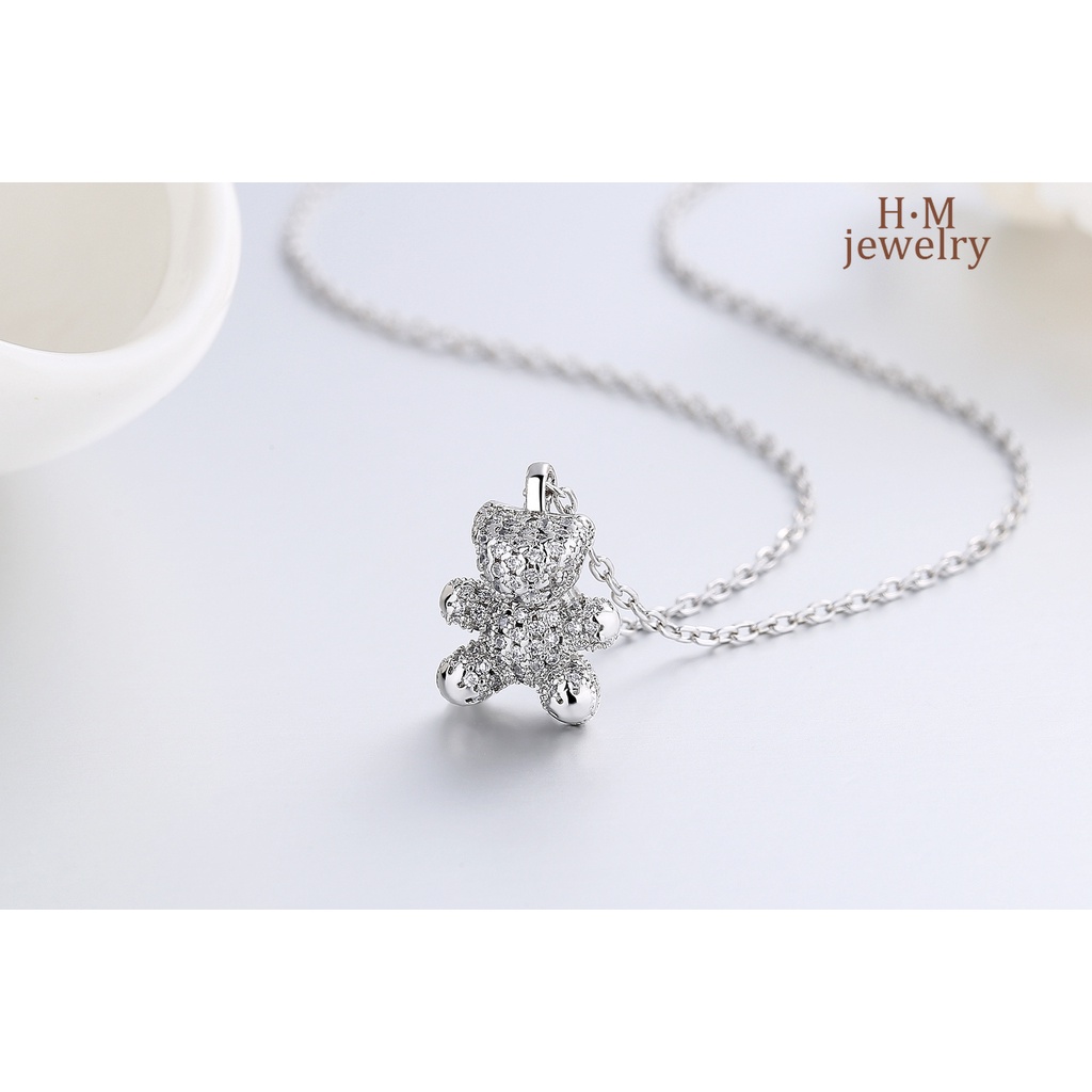 Vòng cổ Bạc 925 Mặt Hình Gấu Đính Đá Xinh Xắn