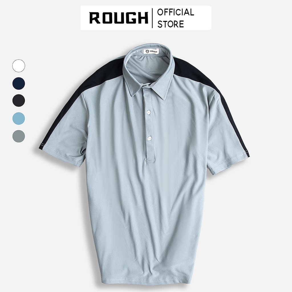 Áo Polo Nam Trơn Phối Vai ROUGH Outfit Vải Cotton Cá Sấu 5 Màu Trẻ Trung