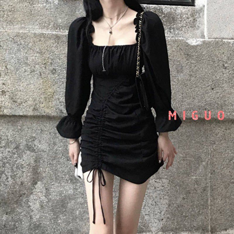 Đầm Cổ Vuông Tay Bồng Rút Dây Siêu Tôn Dáng.