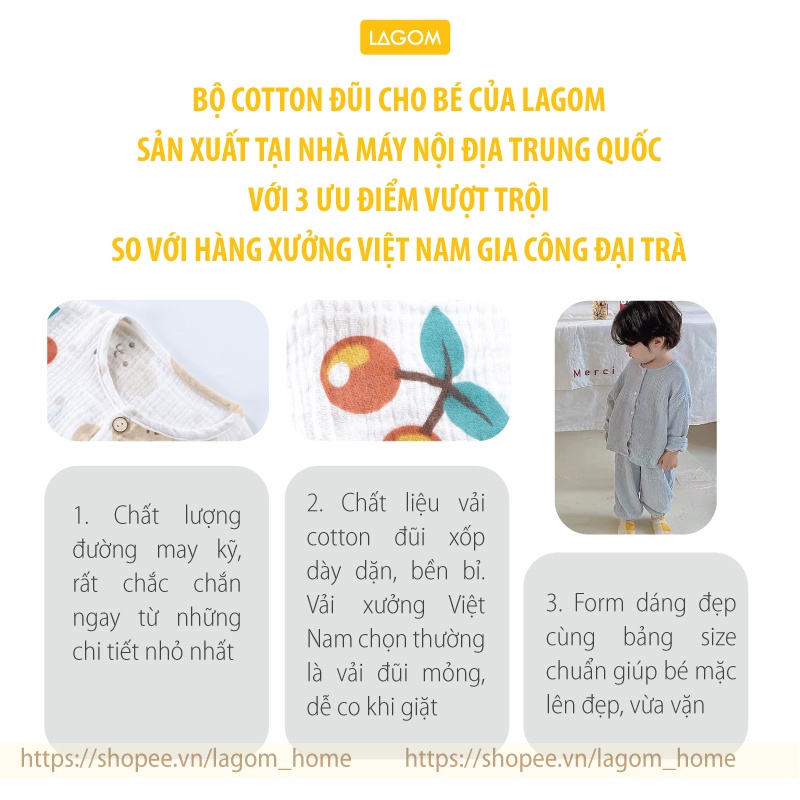 [8-40kg] Pijama Cho Bé Gái, Bé Trai Tay Dài Vải Đũi | Bộ Ngủ Thu Đông Trẻ Em Lagom
