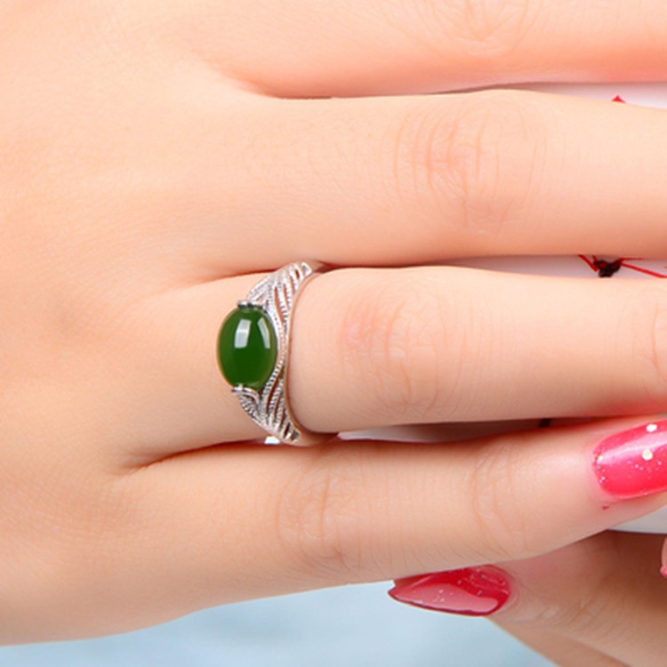 Crystal Jade Ring Women's   Silver Plated Emerald Opening Fashion New Crystal Ring Birthday Gift