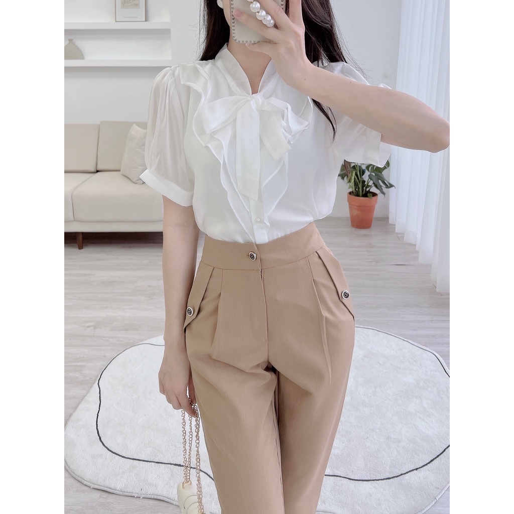 Quần baggy nữ kéo khóa thiết kế 3 cúc chất vải mềm mịn ôm eo tôn dáng Evafashion