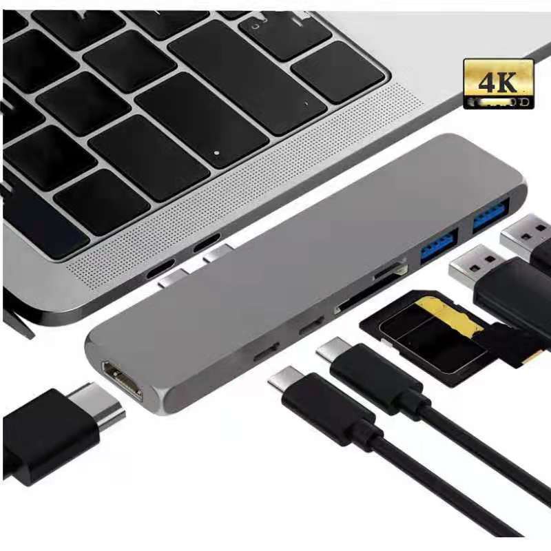 Đầu Đọc Thẻ Nhớ 2 Cổng Type-c Usb C Sang Hdmi Kèm Khe Đọc Thẻ Nhớ Tf Sd