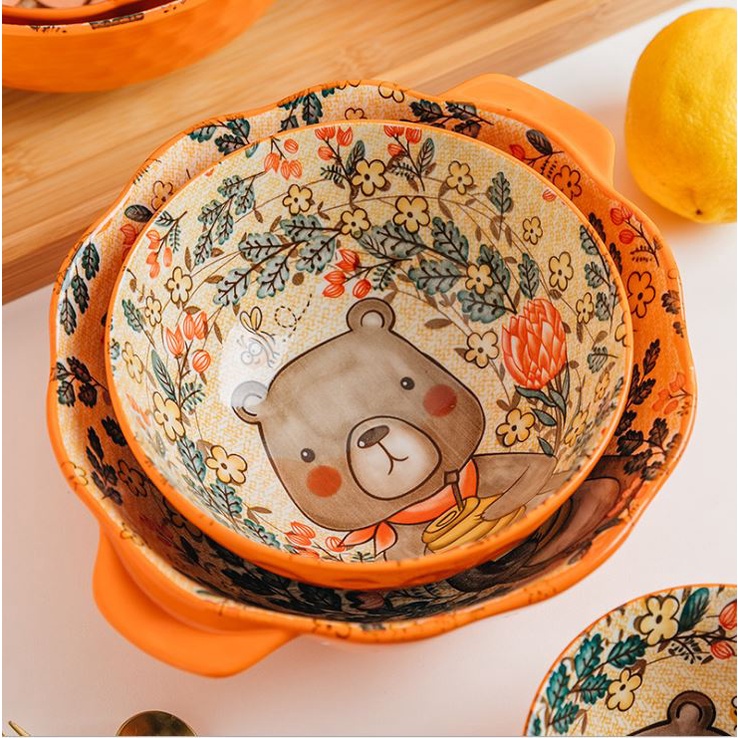 Tô chén khay sứ cao cấp hình gấu dễ thương cho bé