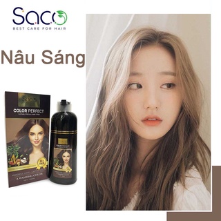 Dầu gội nhuộm tóc thảo dược Màu Nâu Sáng Saco Light Brown 01 chai 250ml và 500ml
