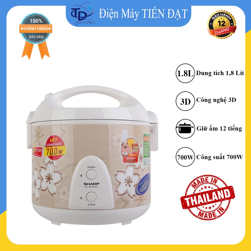 Nồi cơm điện Sharp 1.8 lít KS-N191ETV