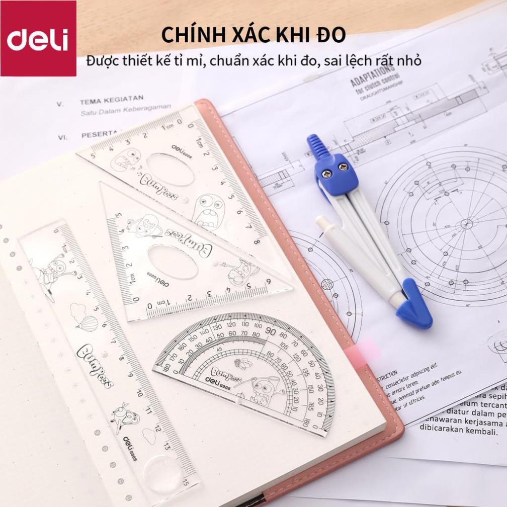 Bộ dụng cụ đo Deli, trong suốt gồm 5 dụng cụ/hộp - E9598 [Deli]