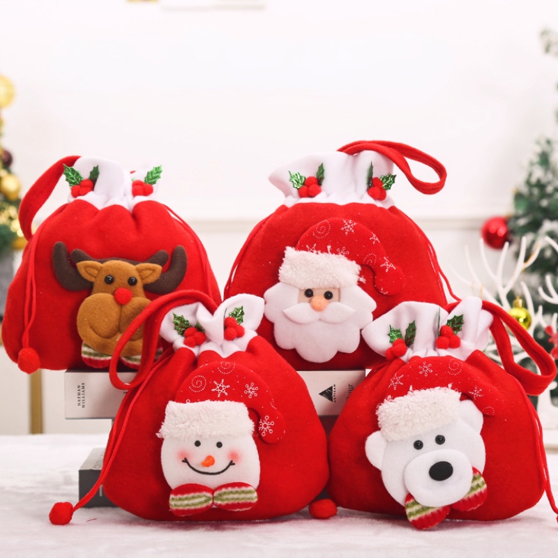 Túi Đựng Kẹo Bằng Vải Nỉ Sáng Tạo Hình Ông Già Noel Tuần Lộc Người Tuyết Gấu Có Dây Treo Trang Trí Giáng Sinh