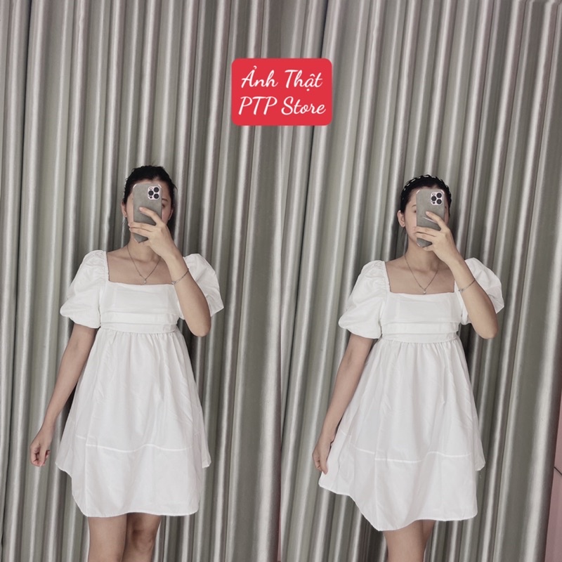 Váy Thô Trắng Nơ Sau Dáng Babydoll Siêu Xinh Có Ảnh Thật Kèm Video