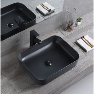 Chậu sứ lavabo để bàn màu đen nhám kiểu vuông mỹ thuật