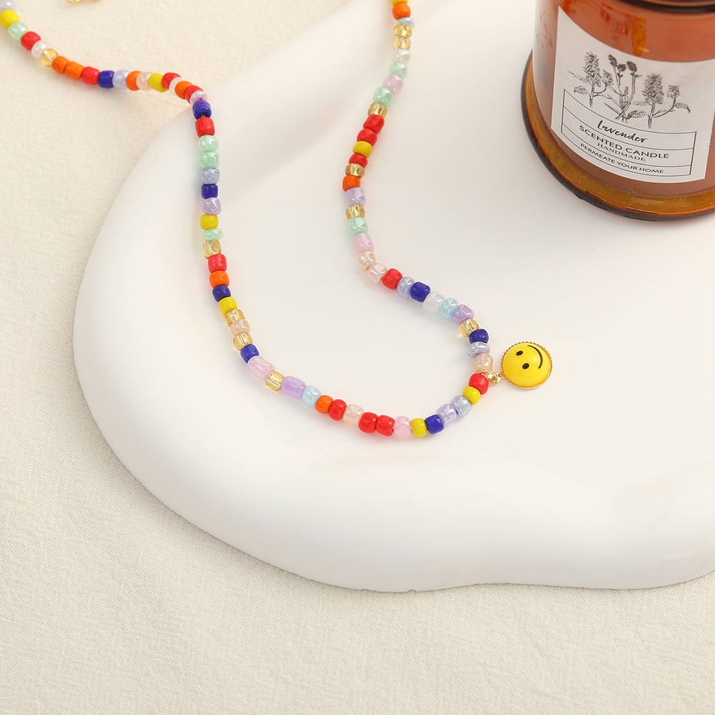 Vòng Cổ Xương Quai Xanh Đính Hạt Nhiều Màu Hình Mặt Cười Nhỏ Phong Cách Harajuku Ngọt Ngào