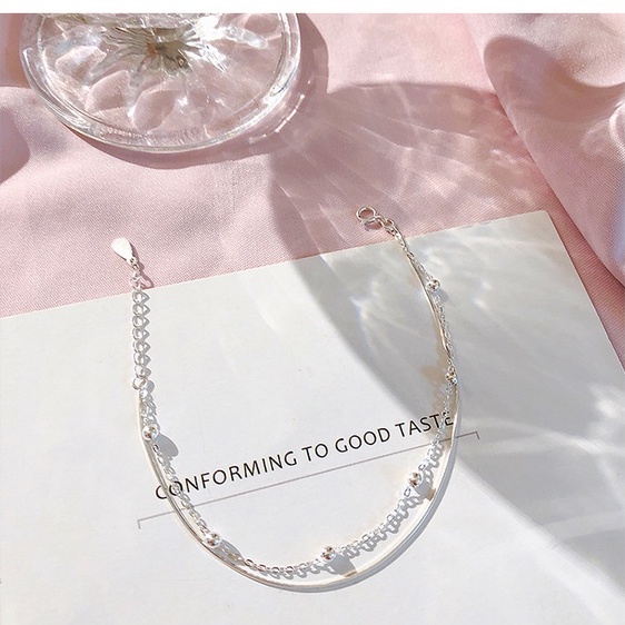 Vòng tay bạc ý 925 2 lớp bi tròn lắc tay đơn giản nữ giới